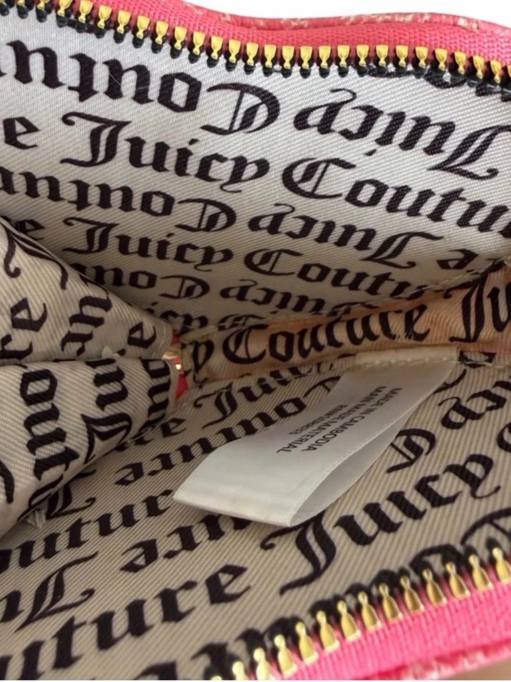 JUICY COUTURE Wristlet Coin Purse Heart Logo Jacquard Zip Around Pink Gold NWT
